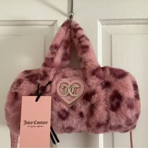 NWT Juicy Couture Let’s Get Cozy Roll Bag Pink Leopard Faux Fur